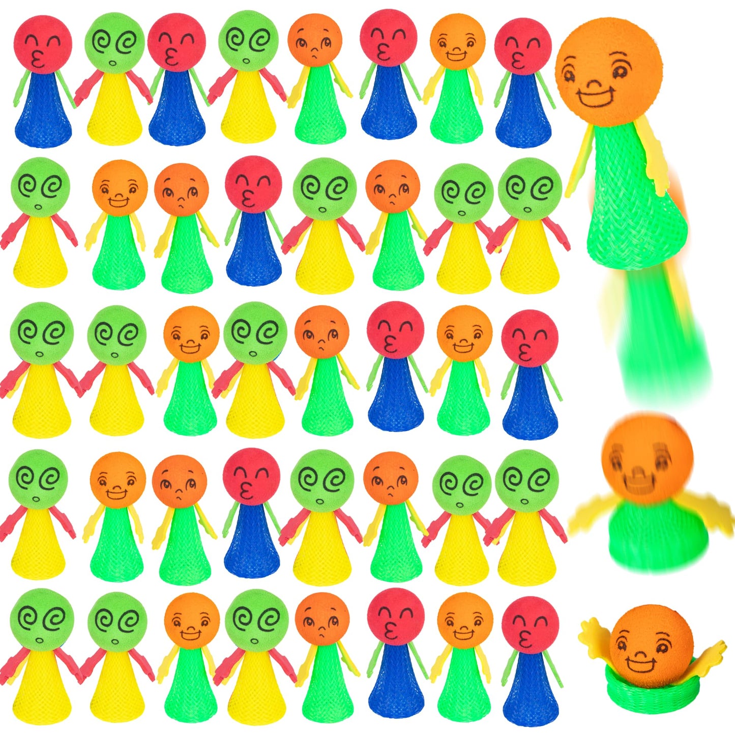 48Pcs Jumping Spring Rockets Launchers Toys-Fidget Emoticon Popper Toy Bouncy for Kids Toddlers Party Favors,Birthday Return Gif