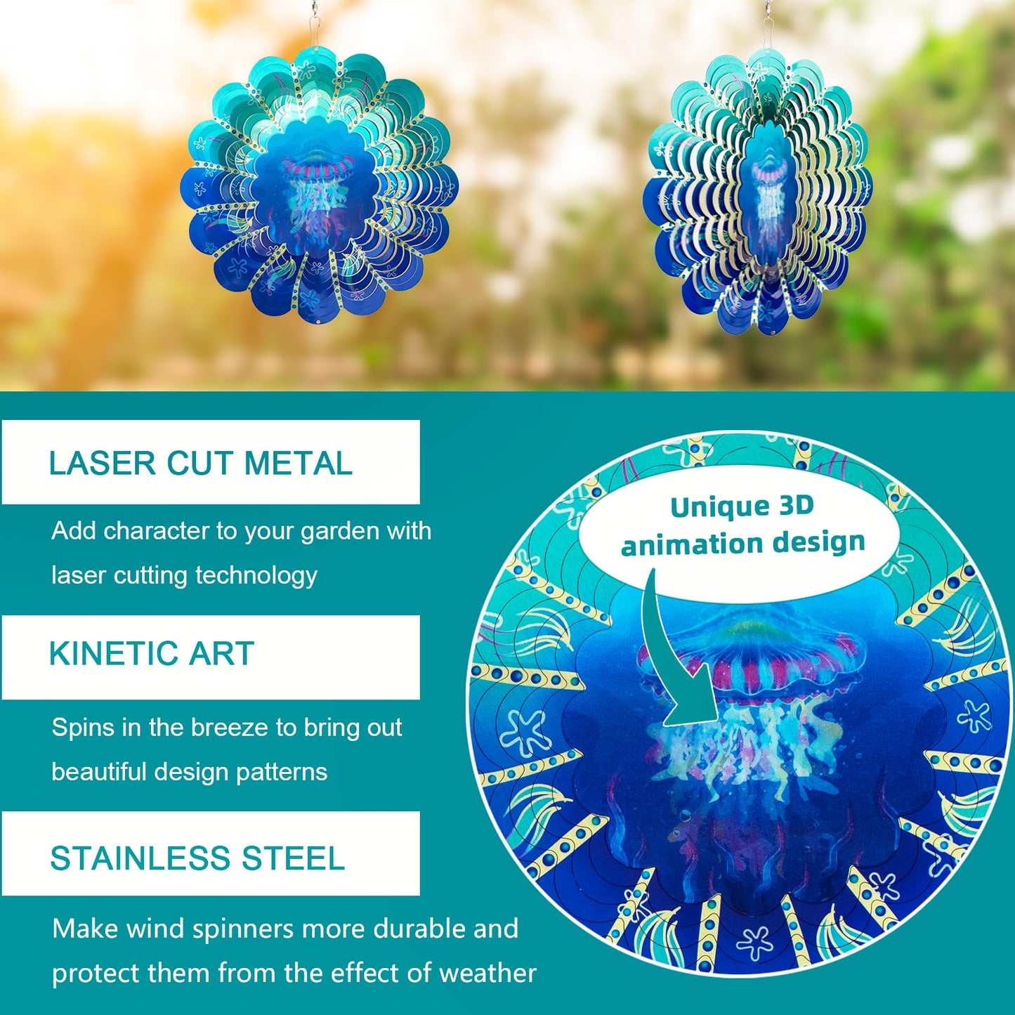 Jellyfish Metal Wind Spinners -Jellyfish Gifts For Women Mom Grandma Wife, Hanging Animations Wind Spinner For Outdoor & Indoor