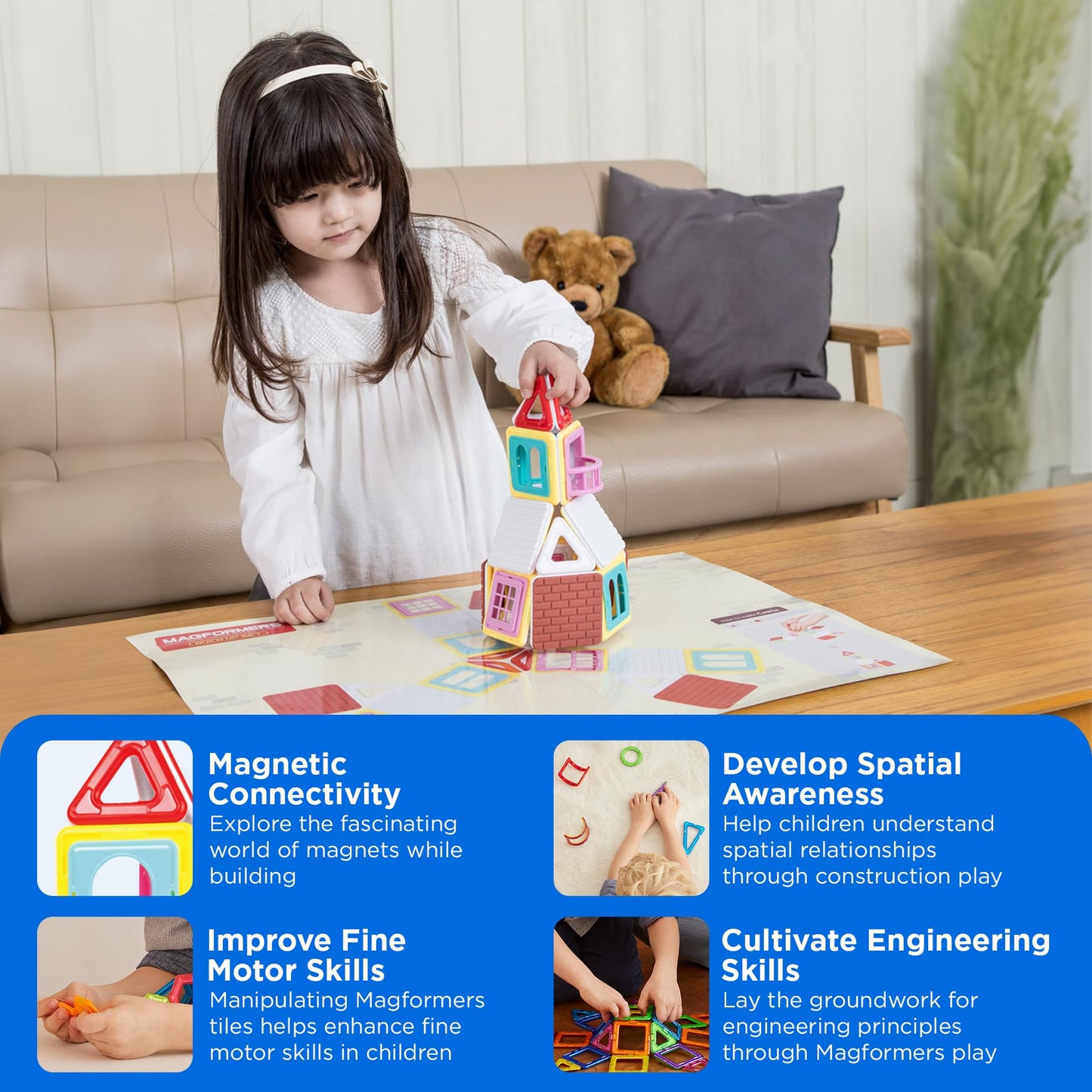 Magformers Build Up 50 Piece Set - Magnetic Tiles Building Blocks, Educational Kit, Stem Toy Set - Magnetic Building Tiles For Kids To Develop Problem-Solving Abilities And Shape Recognition