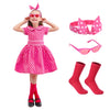 Raberto Girls Vintage 50S Dress, Pink Polka Dot With Headband, Glasses And Socks For Girls 7-8 Years, Large, Rose Red
