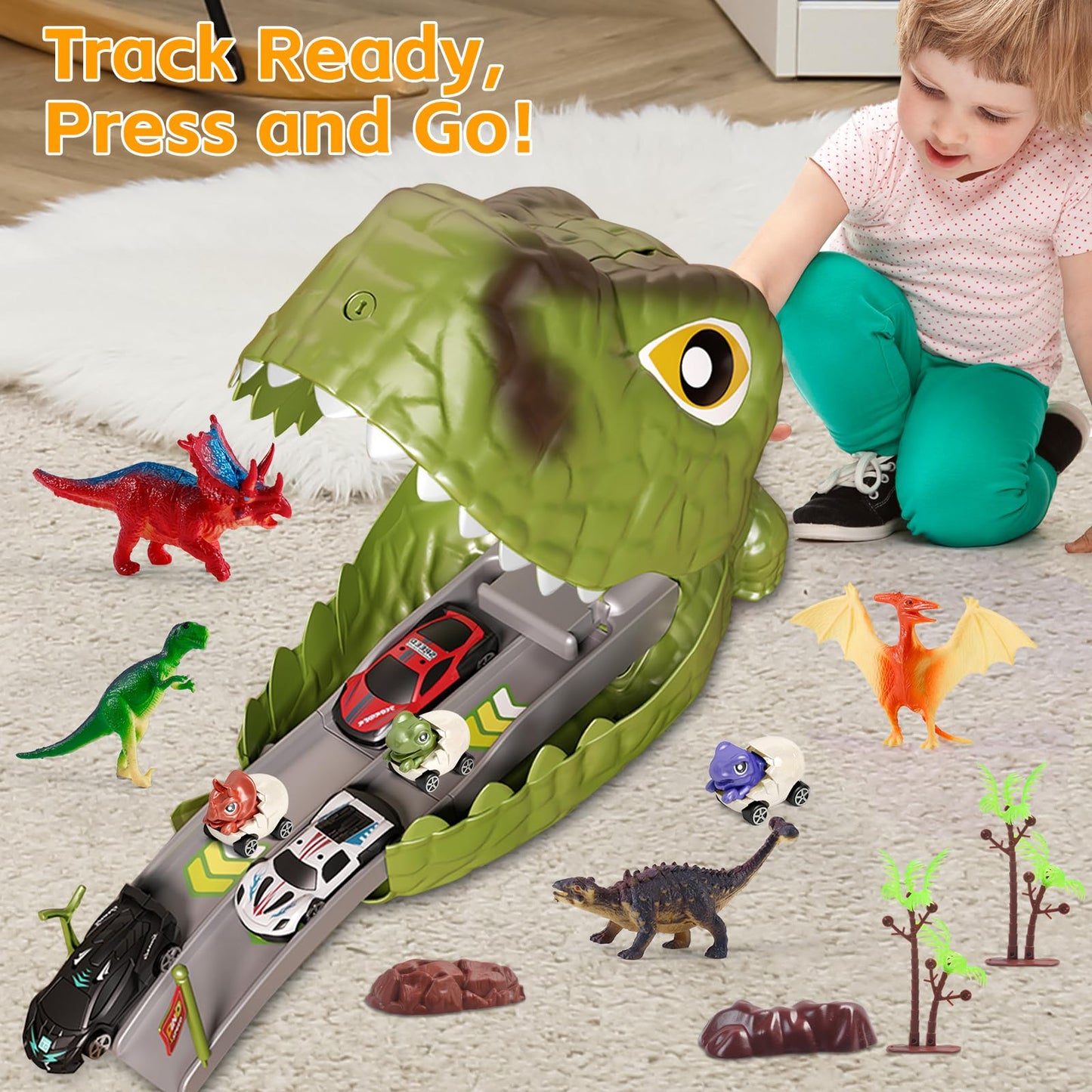 Dinosaur Toys For Kids 3-5 4-7, 4-In-1 Dinosaur Carrier Track Toys For Boys, Jurassic Realistic Dino Figures Set, Dinosaur Eggs