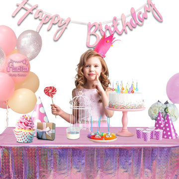 Greatril Pink Party Table Cloth Disposable Rectangle Tablecover For Birthdays Girls Princess Anniversary Celebration Tablecloth