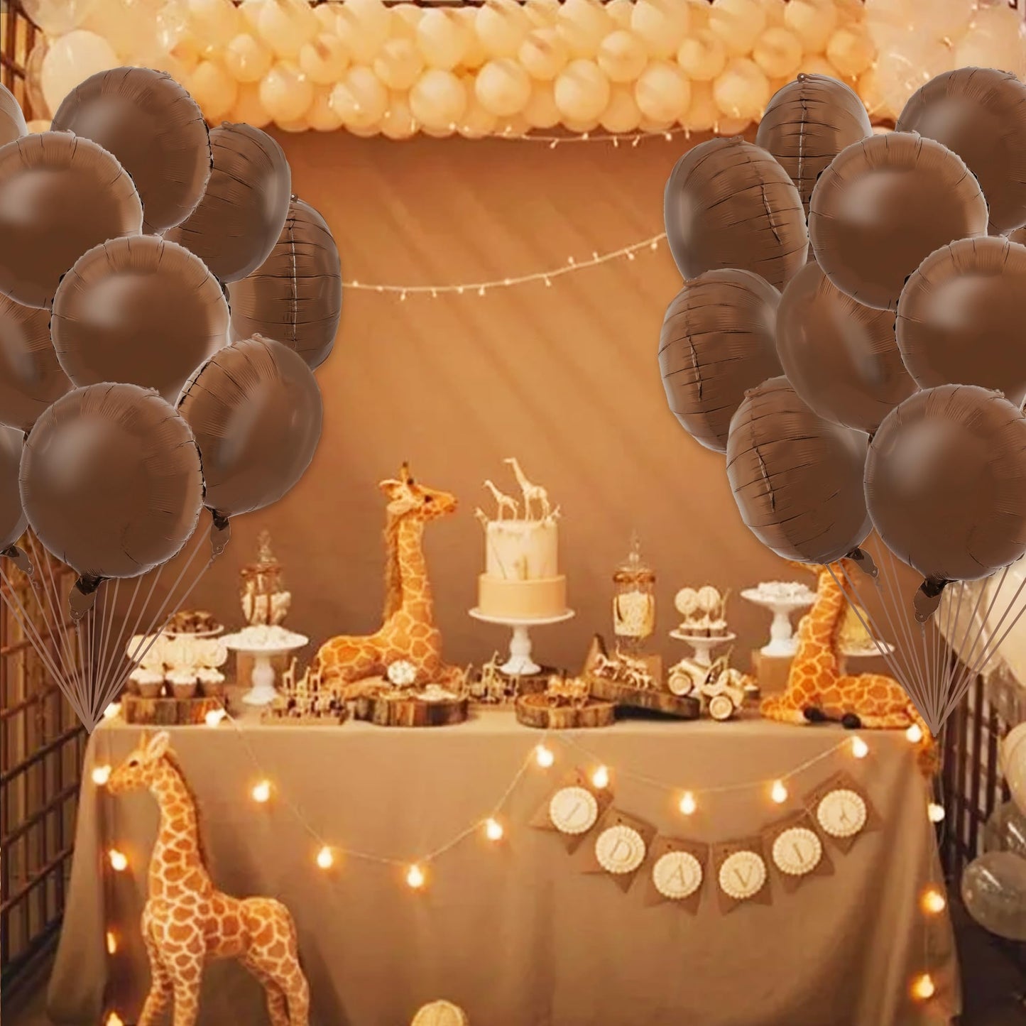 TONIFUL 30Pcs 18 Inch Chocolate Round Shape Foil Balloons Big Brown Circle Helium Mylar Ballons for Thanksgiving Birthday Weddin