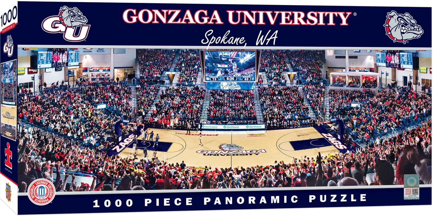 Masterpieces - 1000 Piece Jigsaw Puzzle, Ncaa Gonzaga Bulldogs, Panoramic Basketball Stadium View, Fun For Adults And Family, 13