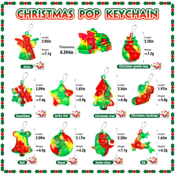 Christmas Pop Fidget Toys Bulk Its Christmas Party Favors for Kids 30 Pack Mini Pop Keychain It Stocking Stuffers for Kids Goodi