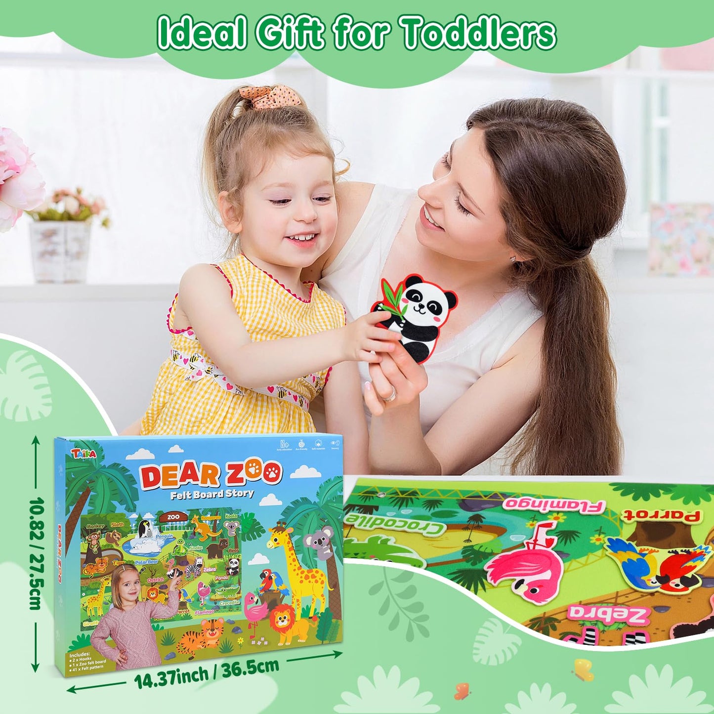 Taika Zoo Animals Felt Story Board Set, 43x28 inch Animals Flannel Board, 41Pcs Jungle Animals Toys, Thicker Felt Board, Prescho