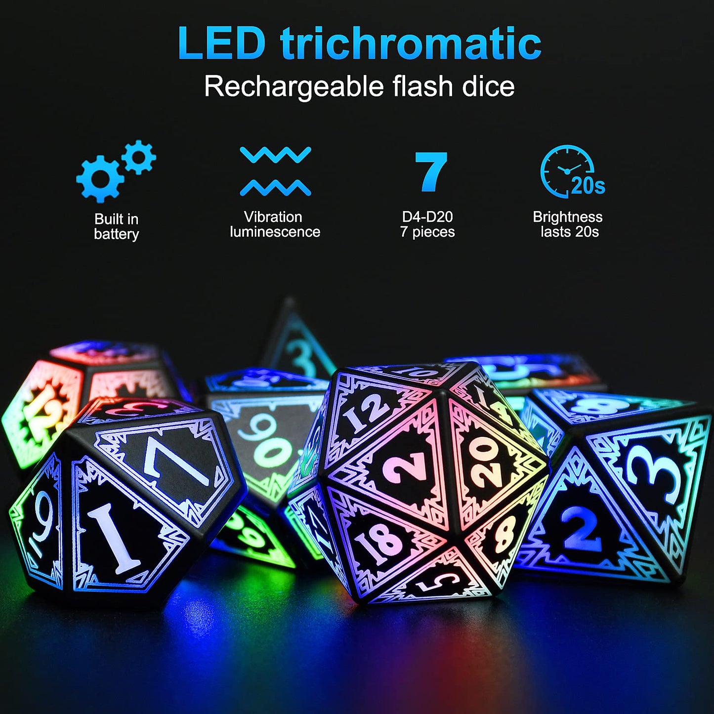 HTPOW Light up LED Dice Set Shake to Glowing DND Dice for Dungeons and Dragons Role Playing Dice Tabletop Games