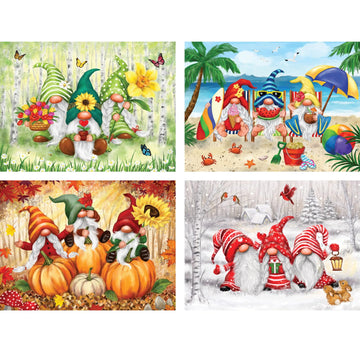 Bits And Pieces - 4-In-1 Multi-Pack 300 Piece Jigsaw Puzzles For Adults - 300 Pc Large Piece 'Playful Gnomes' Puzzle Set Bundle By Makiko - 16' X 20' (41Cm X 51Cm)