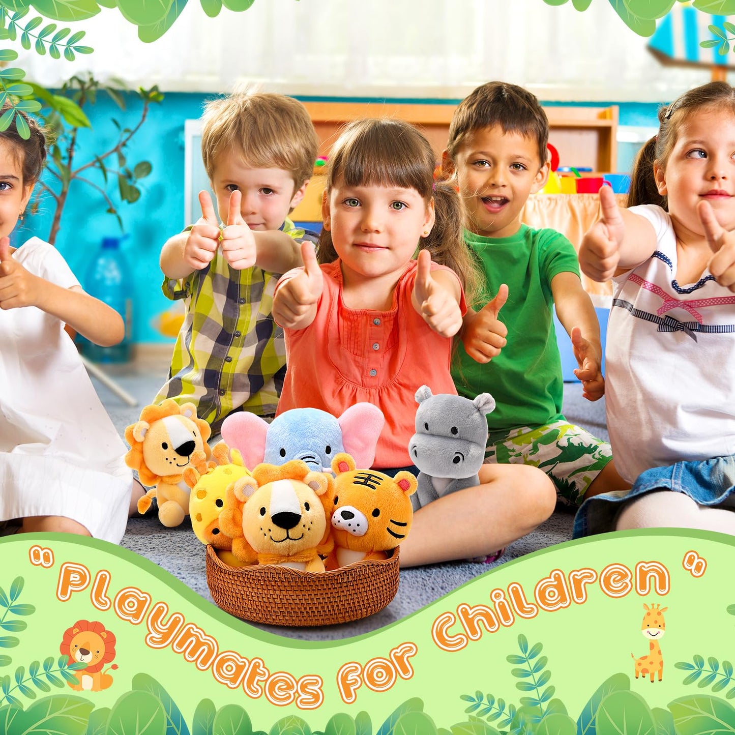 Roundfunny 6 Pcs Small Stuffed Safari Animals Bulk, 7 Inch Jungle Animals Stuffed Toys, Adorable Plush Lion Zebra Giraffe Tiger