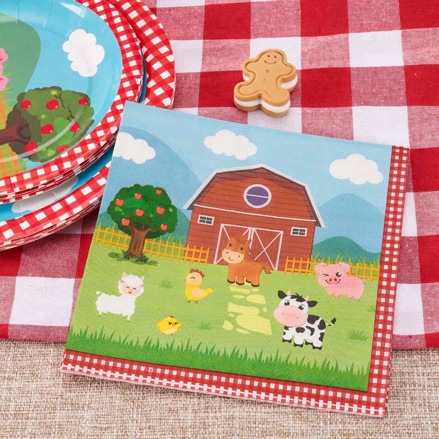 Wernnsai Farm Birthday Decorations - 50 Pack Farm Animals Napkins Barnyard Animal Party Decorations 3-Ply Farm Paper Napkins For Kids Baby Shower 6.5 X 6.5 Inches