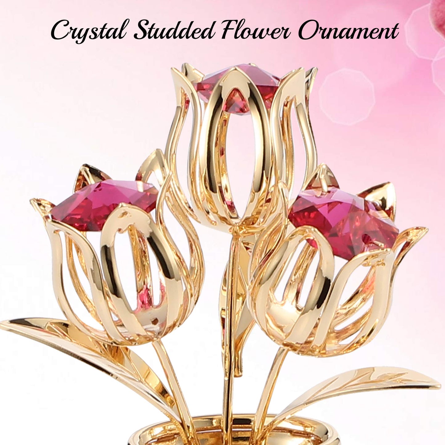 Matashi Valentine'S Day Gift For Women, Mom - Flower Bouquet Vase With Decorative Butterfly 24K Gold Plated Red Crystal Tabletop Ornament For Her, Wife, Daughter, Grandma