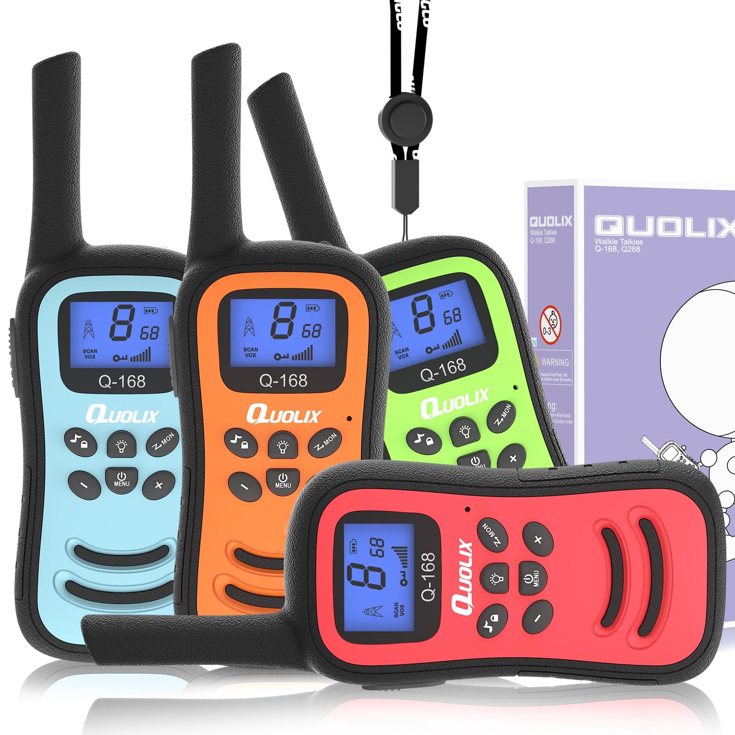 Quolix Walkie-Talkies For Kids 4 Pack, Rechargeable Kids Walkie-Talkies With Long Range, 2 3 4 5 Year Old Boys Girls Birthday Gi
