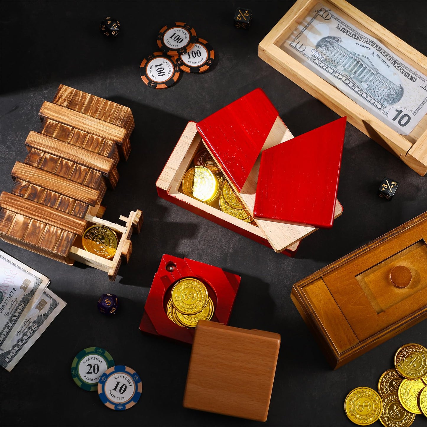 Hanaive 5 Pack Christmas Puzzle Box Gift Wooden Secret Money Puzzle Box With Hidden Compartments Ideal Money Box 3D Wood Lock Bo