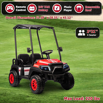 Karbost 24V 7Ah Ride On Car With Parent Remote Control, 4 Seater Kids Ride On Golf Cart With Plastic Roof, 4Wd Ride On Toys With