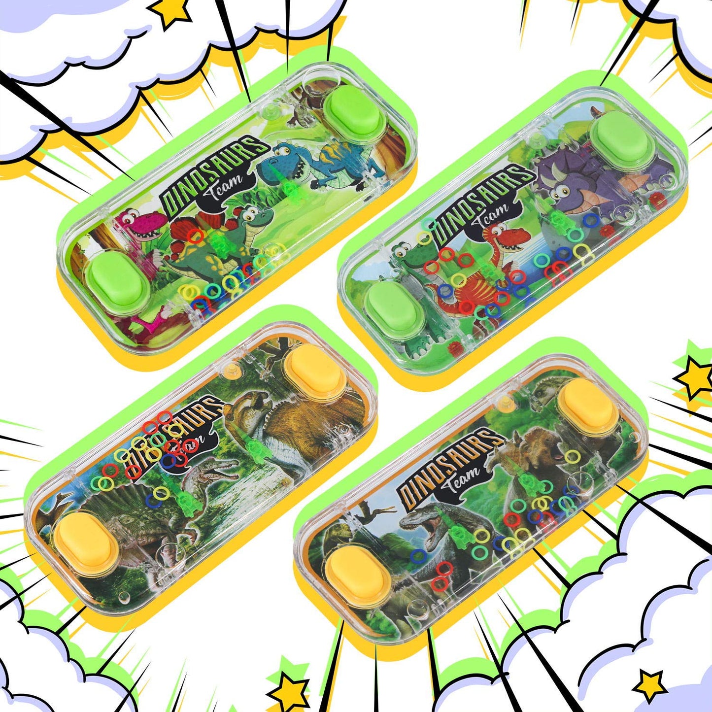 Sevenq Handheld Water Games, 4 Packs Dinosaur Theme Water Toss Ring Game Aqua Toy Water Ring Game For Kids Stocking Stuffers