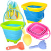 Xgunion Collapsible Beach Sand Bucket 3 Packs Foldable Sand Buckets Set with Shovels & Mesh Bag Collapsible Beach Toys for Kids