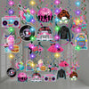 Skyygemm 56 Pcs 50s 60s 80s Hanging Decorations with Lights Hippie Tie Dye Peace Love Groovy Retro Rock and Roll Cutouts Ceiling