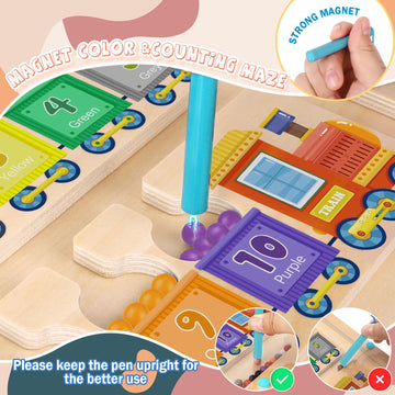 Magnetic Color And Number Maze Toy, Wooden Magnet Balls Puzzles Board, Fine Motor Skills Toddler Activities, Montessori Gift For