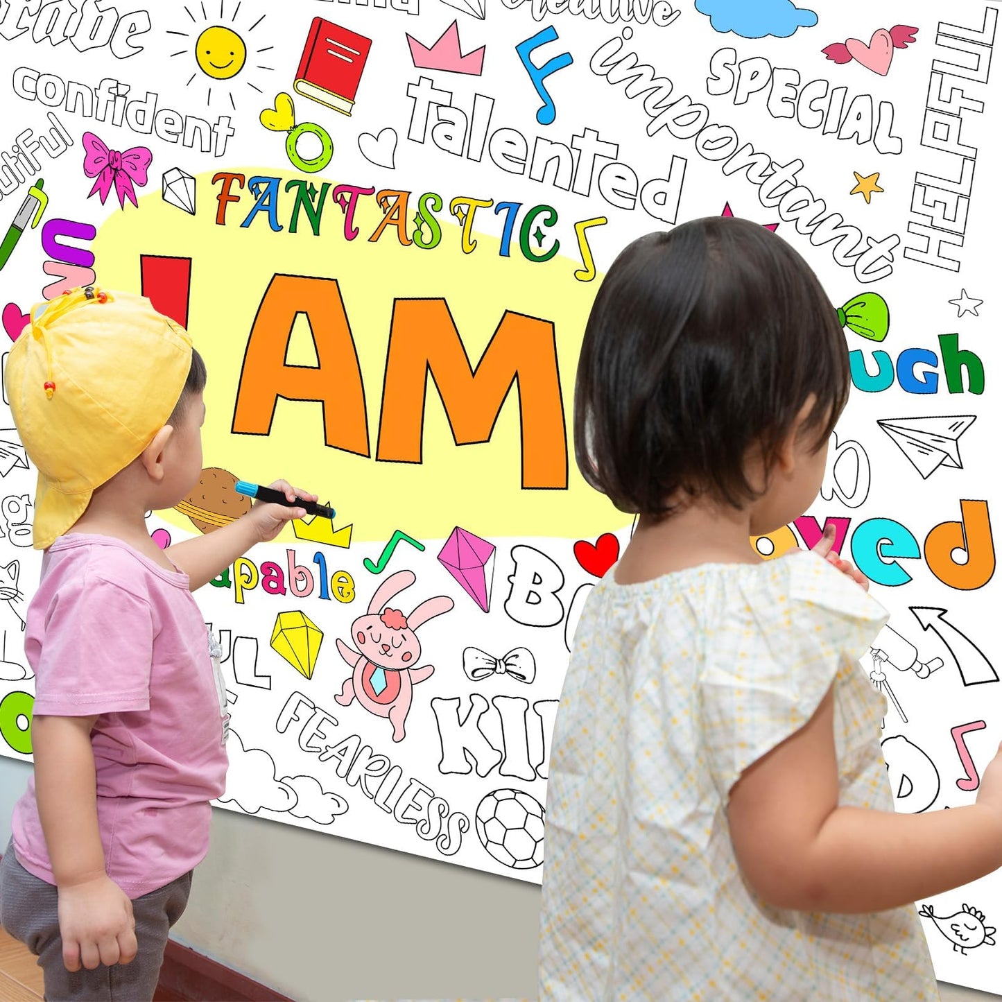 Naozinebi Positive Affirmations Coloring Poster For Kids Giant Coloring Poster Large Positive Coloring Tablecloth Jumbo Coloring