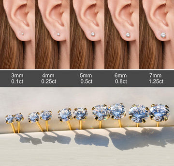 Kainier 5 Pairs 14K gold Plated Stud Earrings Set 316L Stainless Steel Earrings cubic Zirconia (cZ) Ear Stud for Women girls Hyp