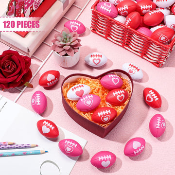 Simgoing 120 Pcs Valentine Football Stress Balls 1. 57'' Mini Football Squeeze Balls Bulk Valentines Gift Foam Toy Party Favors