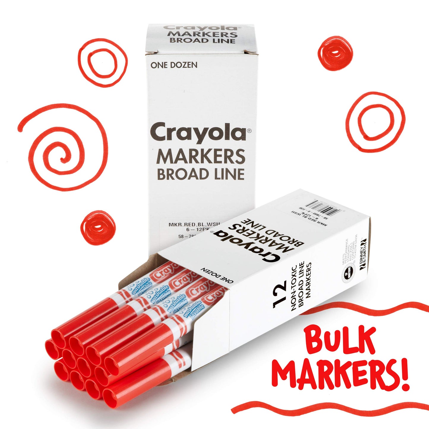 Crayola Washable Markers - Red (12Ct), Kids Broad Line Markers, Bulk Markers For Classrooms & Teachers