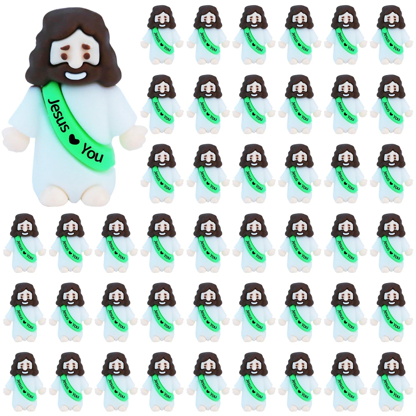 ILHSTY 50 Pcs Little Jesus Figures - Mini Rubber Jesus Toys Jesus Love You for Easter Egg Fillers Egg Hunts Religious Party Favo