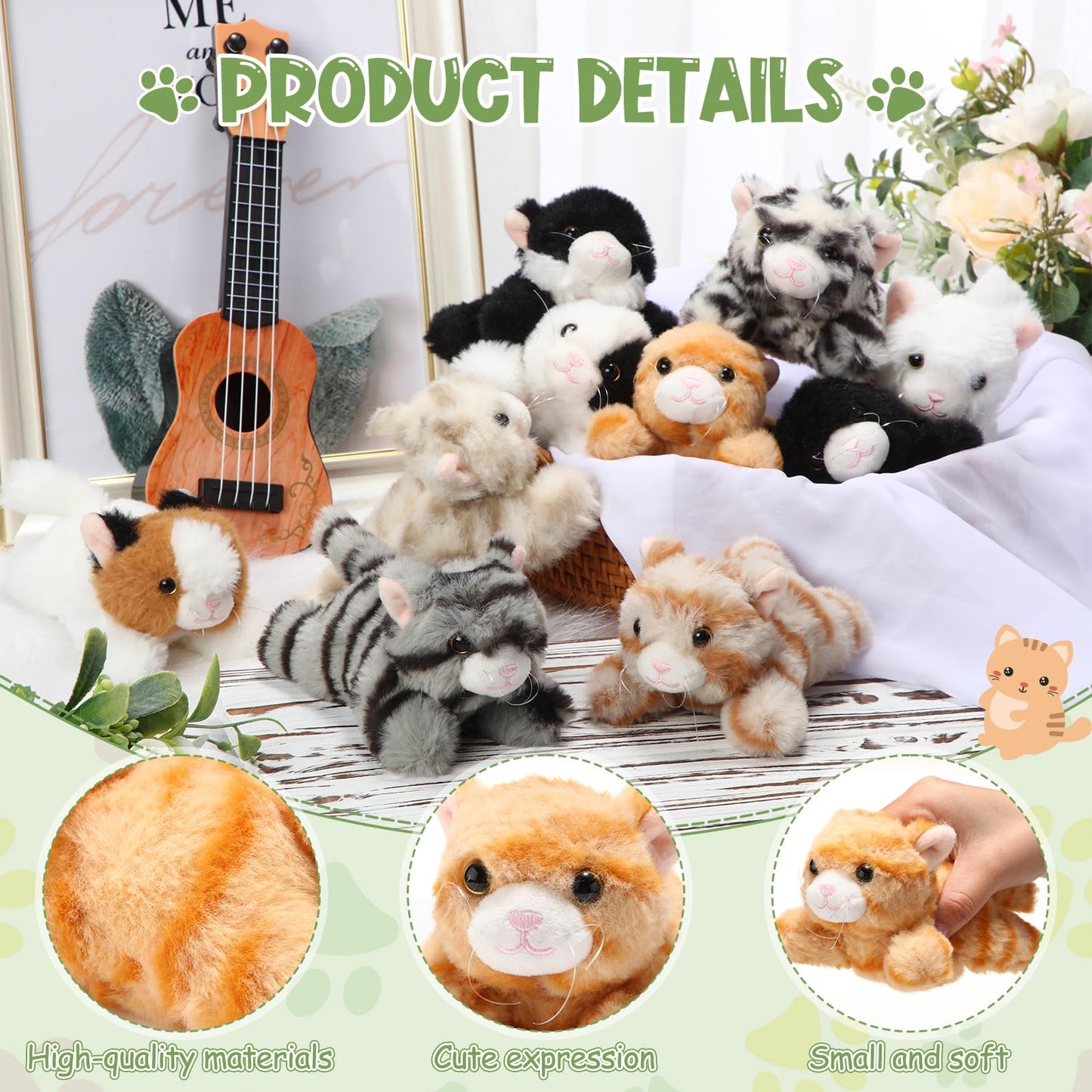 Lenwen 10 Pcs Cat Stuffed Animals Bulk Soft Cuddly Kitten Plush Sets Smitten Kittens Assorted Fluffy Stuffed Cats For Kiddos Birthday Valentine'S Day Gift Party Goodie Bags Stuffers(Prone Style)