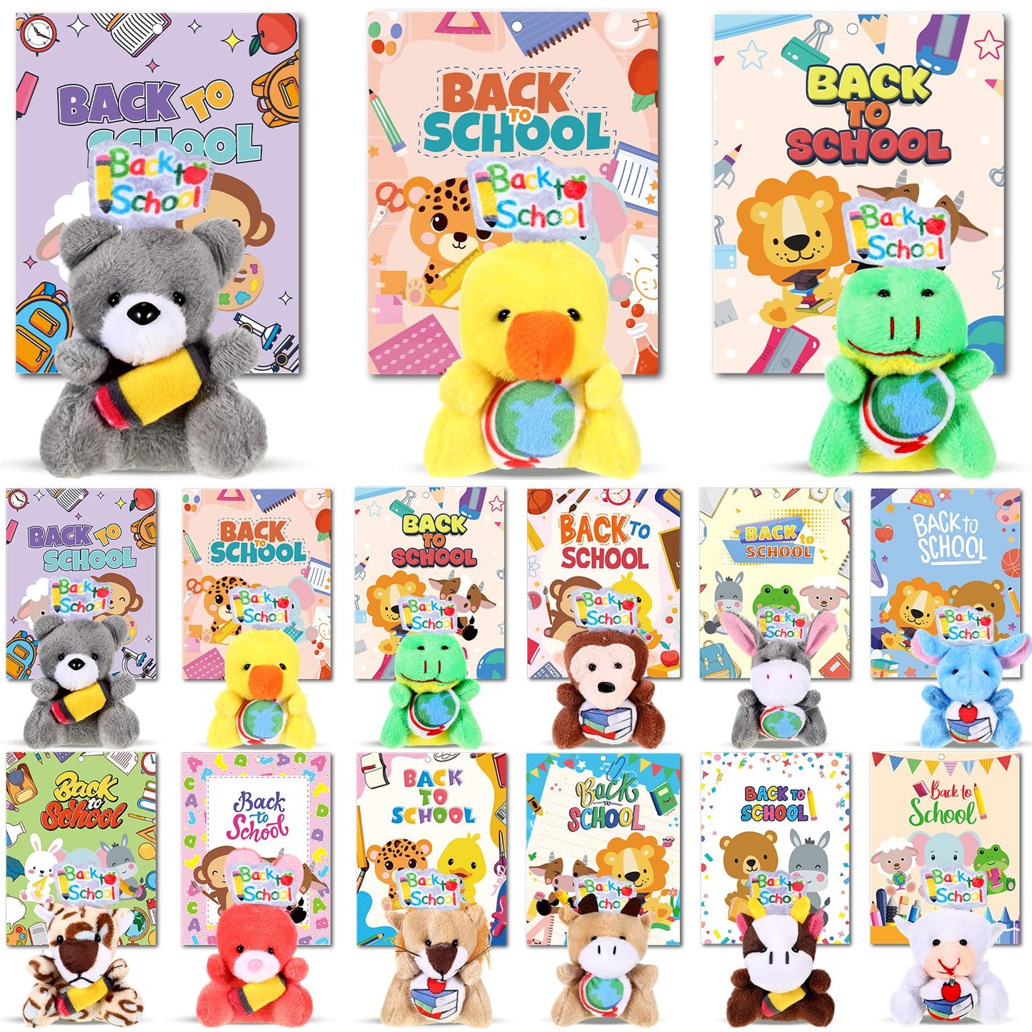 Hollowfly 60 Pcs 30set Back to School Gifts for Students Mini Stuffed Animals Toys with Cards First Day of School Stuffed Keycha