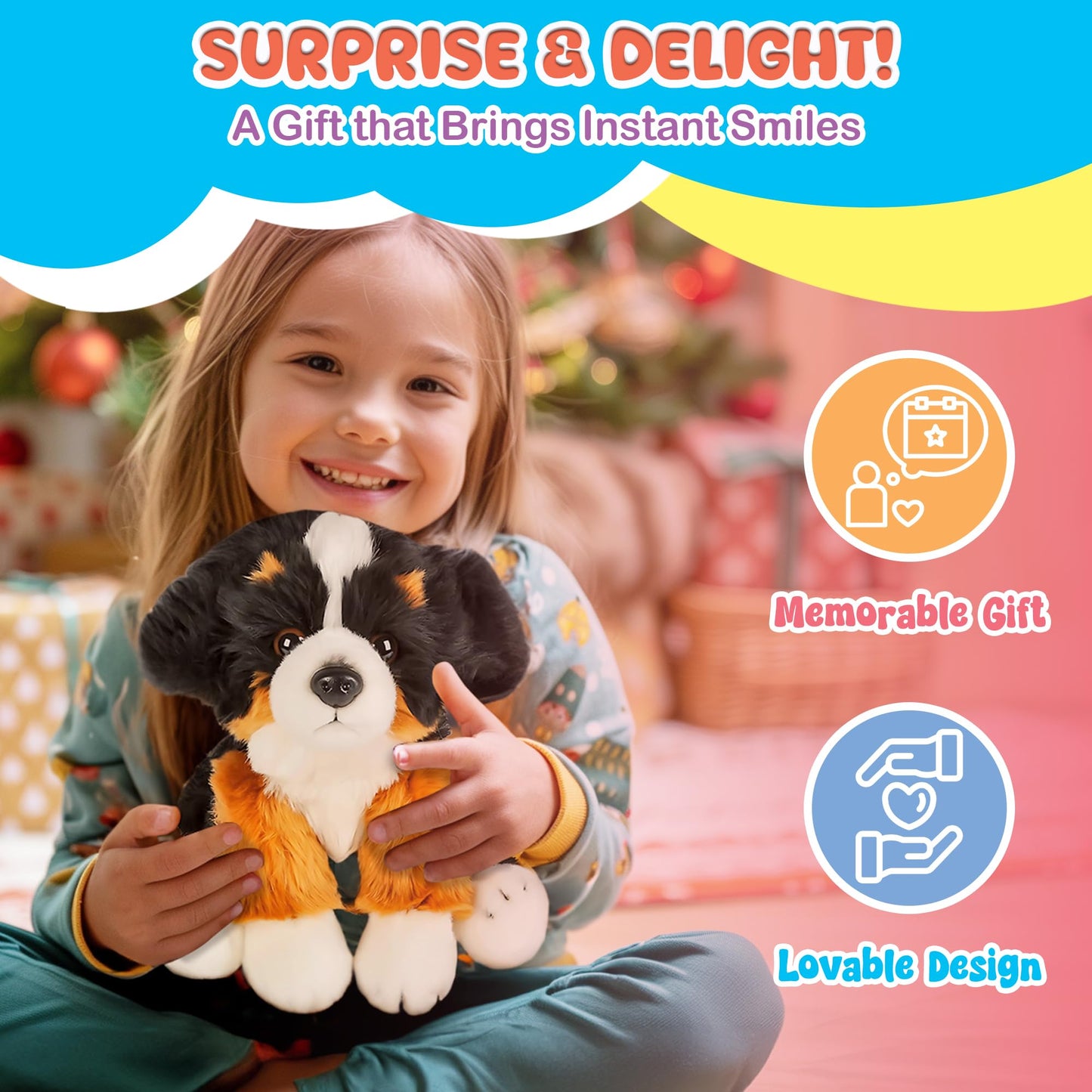 Forest & Twelfth 12'' Stuffed Bernese Mountain Dog Plush, Heirloom Collection Stuffed Animal, Premium Materials, Best Gift For K