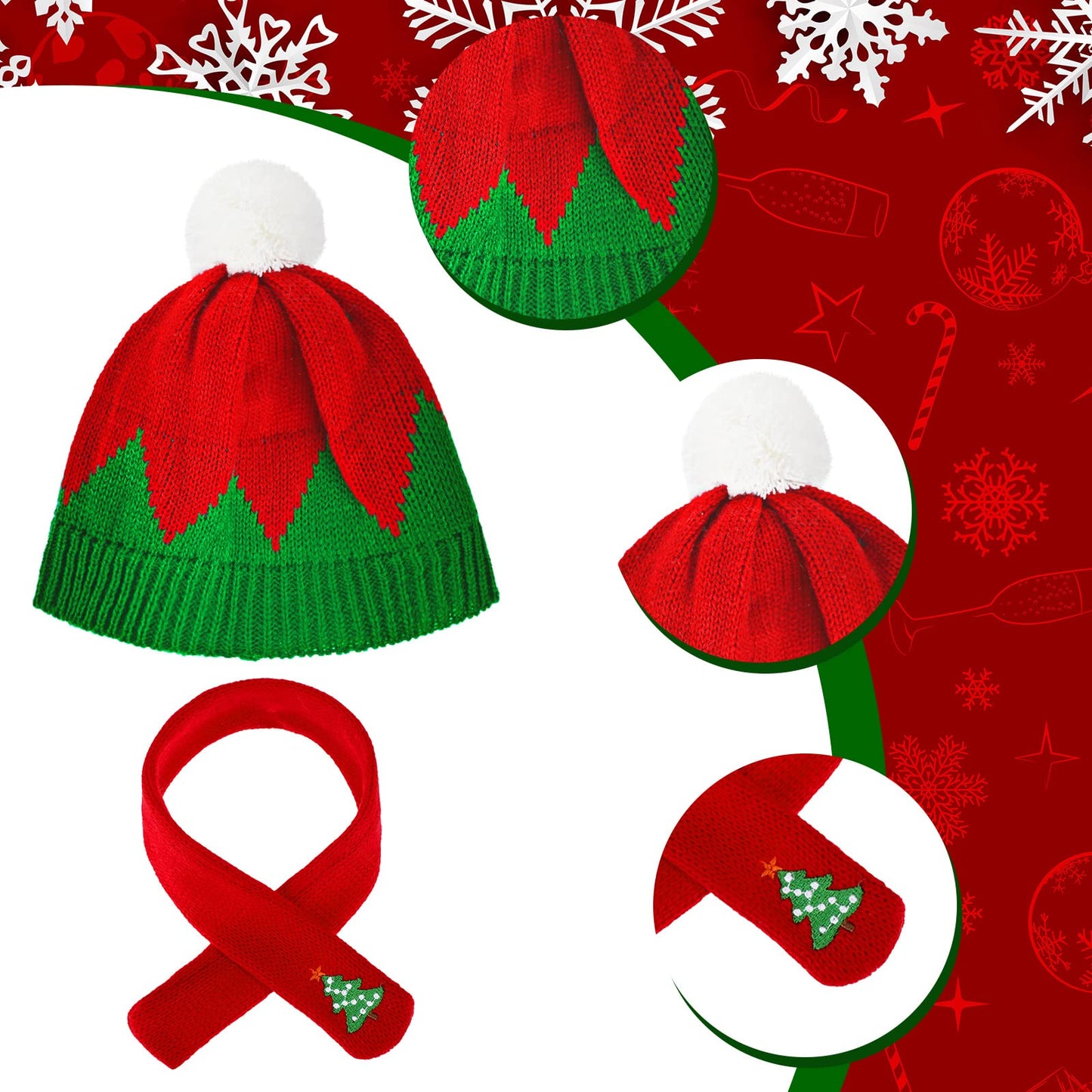 4 Pack Doll Clothes Christmas Mini Snowman Hats Scarf, Santa Knit Hat Christmas Tree Scarf For Doll Elf Santa Mini Snowman (Tren