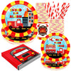 Firetruck Birthday Party Supplies Decorations, Fire Truck Theme Paper Plates And Napkins Set For 24 Guests, 120 Pcs Disposable F