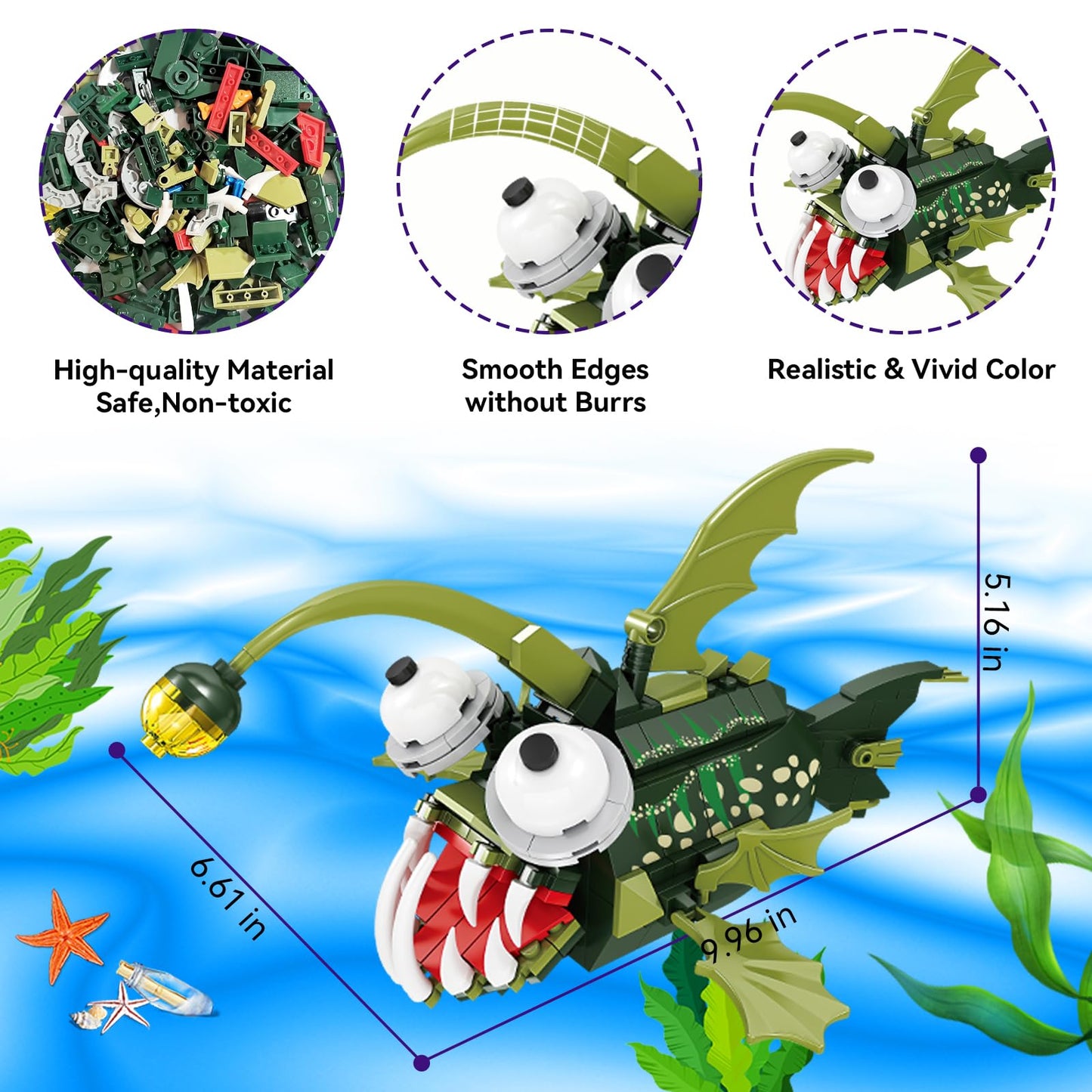 Kazi Angler Fish Toy Building Set,Halloween Sea Creatures Building Blocks,Ocean Animal Toys For Kids Ages 6 7 8 9 10 Plus Boys G