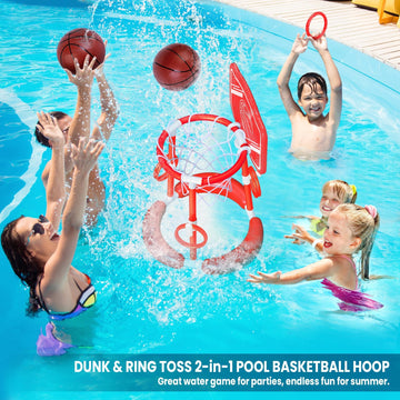 Springflower Pool Basketball Hoop With Backboard, Floating Basketball Pool Hoop,Kids & Adults Swimming Pool Game With Ring Toss,