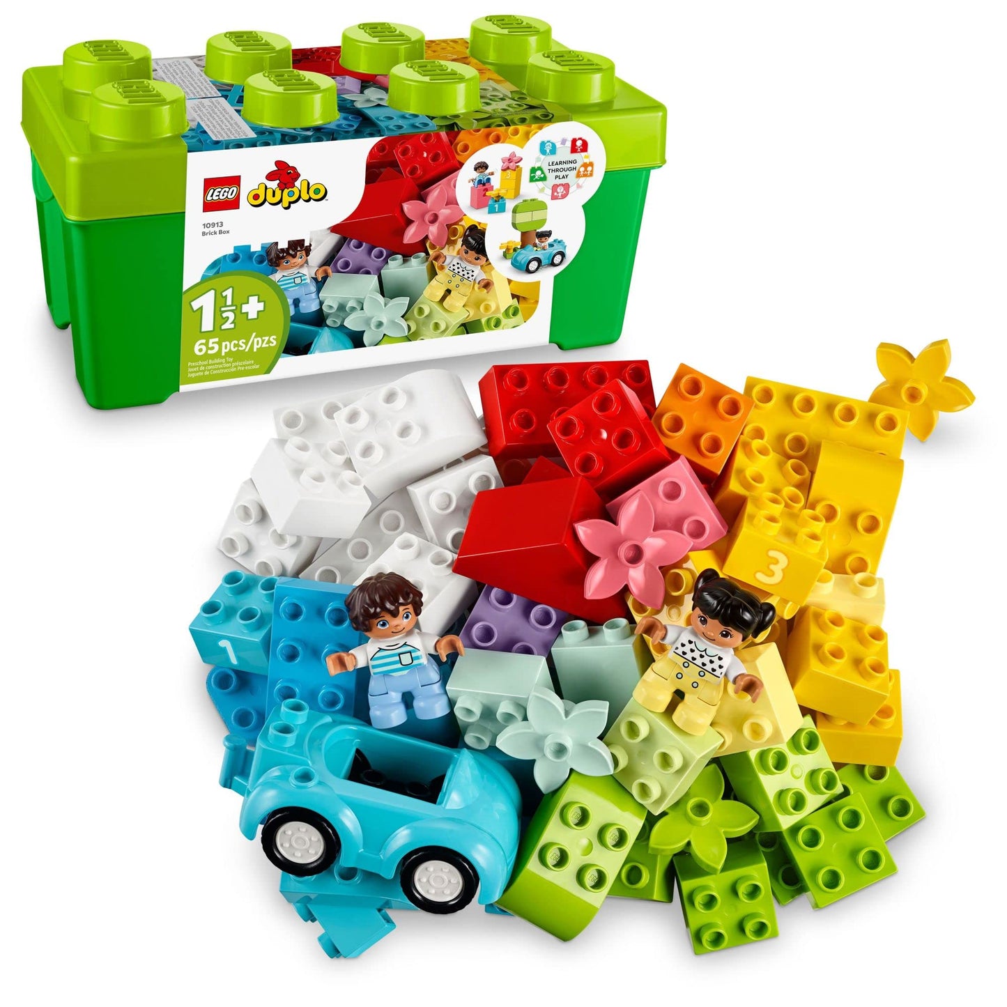 Lego Duplo Classic Brick Box Building Set - Features Storage Organizer, Toy Car, Number Bricks, Build, Learn, And Play, Great Gift Playset For Toddlers, Boys, And Girls Ages 18+ Months, 10913