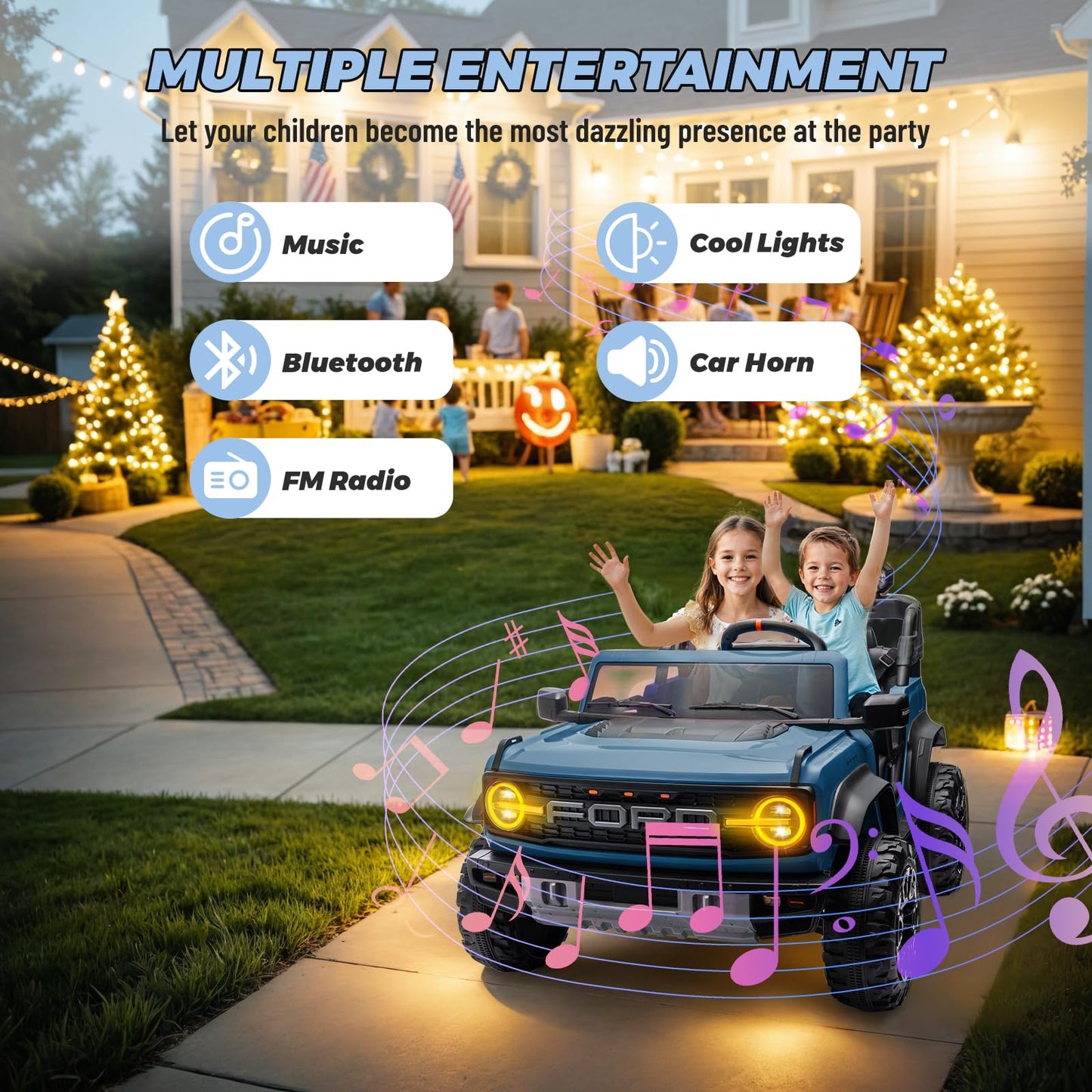 Enyopro 2 Seater Ride On Car For Kids, 24V Licensed Ford Bronco Raptor Electric Power Ride On Truck Toy With Remote Control, 4 W