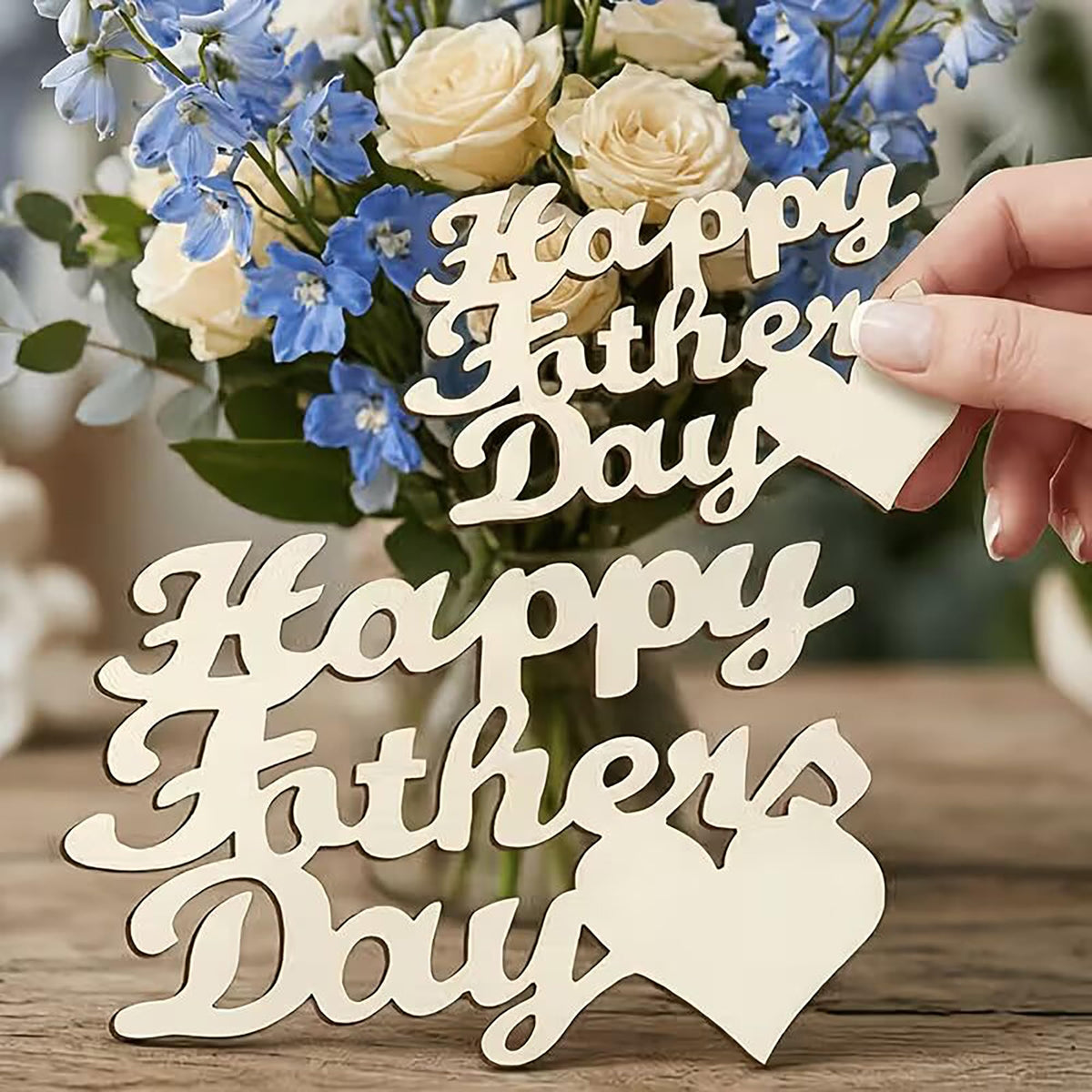 Happy Fathers Day Mdf Hanging Ornament For Diy Art & Craft Projects, Unfinished Wooden Coloring Base, 3.5 X 2.1 Inch, 2.7 Mm Thi