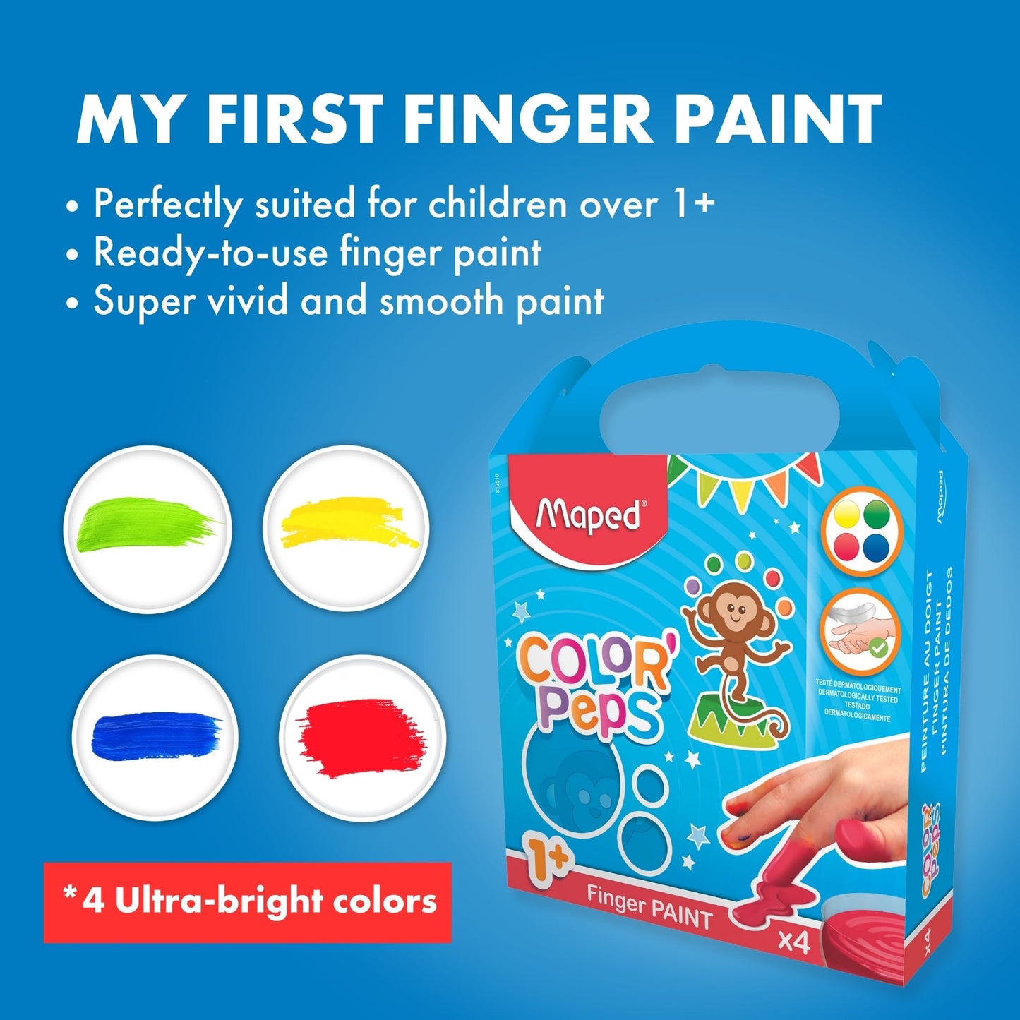 Maped - First Finger Paint - 4 Vivid Colors - Safe for Children