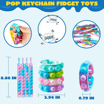 Joyin Pop Fidget Toys Pops Bulk 50 Pack Party Favors For Kids 4-8,8-12 Year, Fidget Bracelets Sensory Toys For Classroom Birthday Carnival Prizes Gifts Goodie Bags Stuffers For Kids