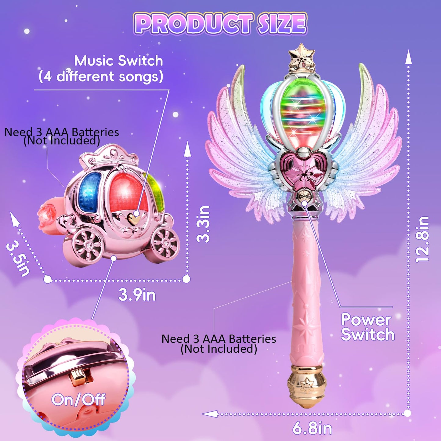 Skirfy Princess Wands For Little Girls, Magic Wand Toys For Girls With Spinning Leds And Magic Sound, Great For Girls, Pink
