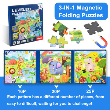 Astaron Magnetic Puzzles For Toddlers, 16-20-25 Pieces Animal Learning Magnet Puzzle For Road Trip, Educational Travel Toys Car Plane Activities For Kids, Kids Birthday Gifts