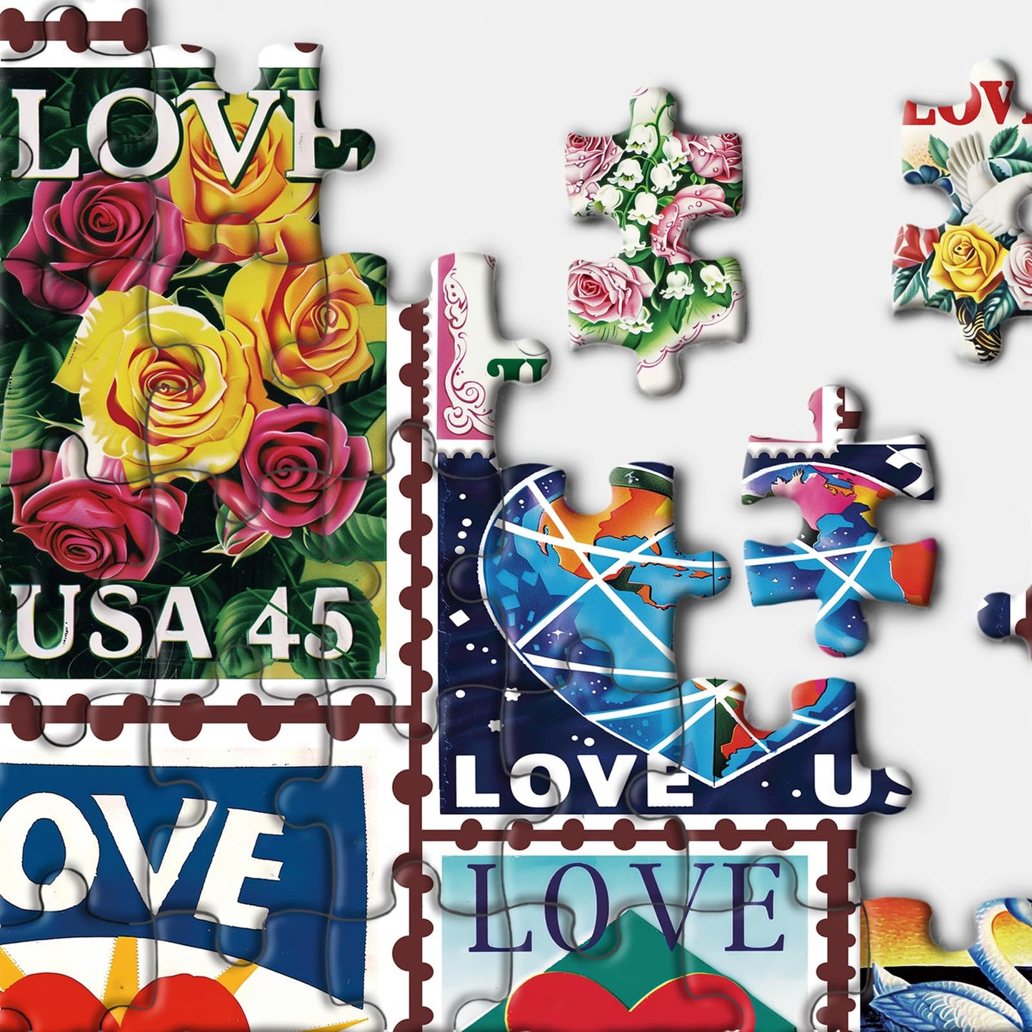 Love Heart Stamps Puzzles 1000 Pieces For Adults, Colorful Valentines Jigsaw Puzzle, Romantic Collage Puzzles For Father'S Day A