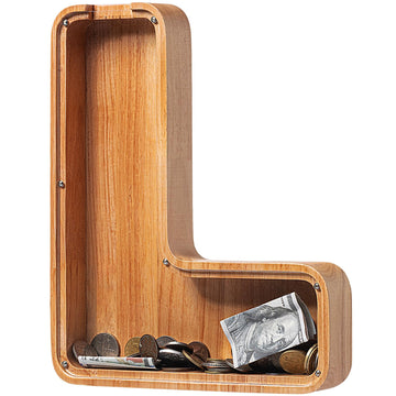 Piggy Bank For Kids Boys Girls, Large Personalized Wooden Letter Piggy Bank With Cut-Out Design, Alphabet Letter Coin Banks, Money Savings Box, Wooden Bank For Kids Creative Gift For Real-Money(L)