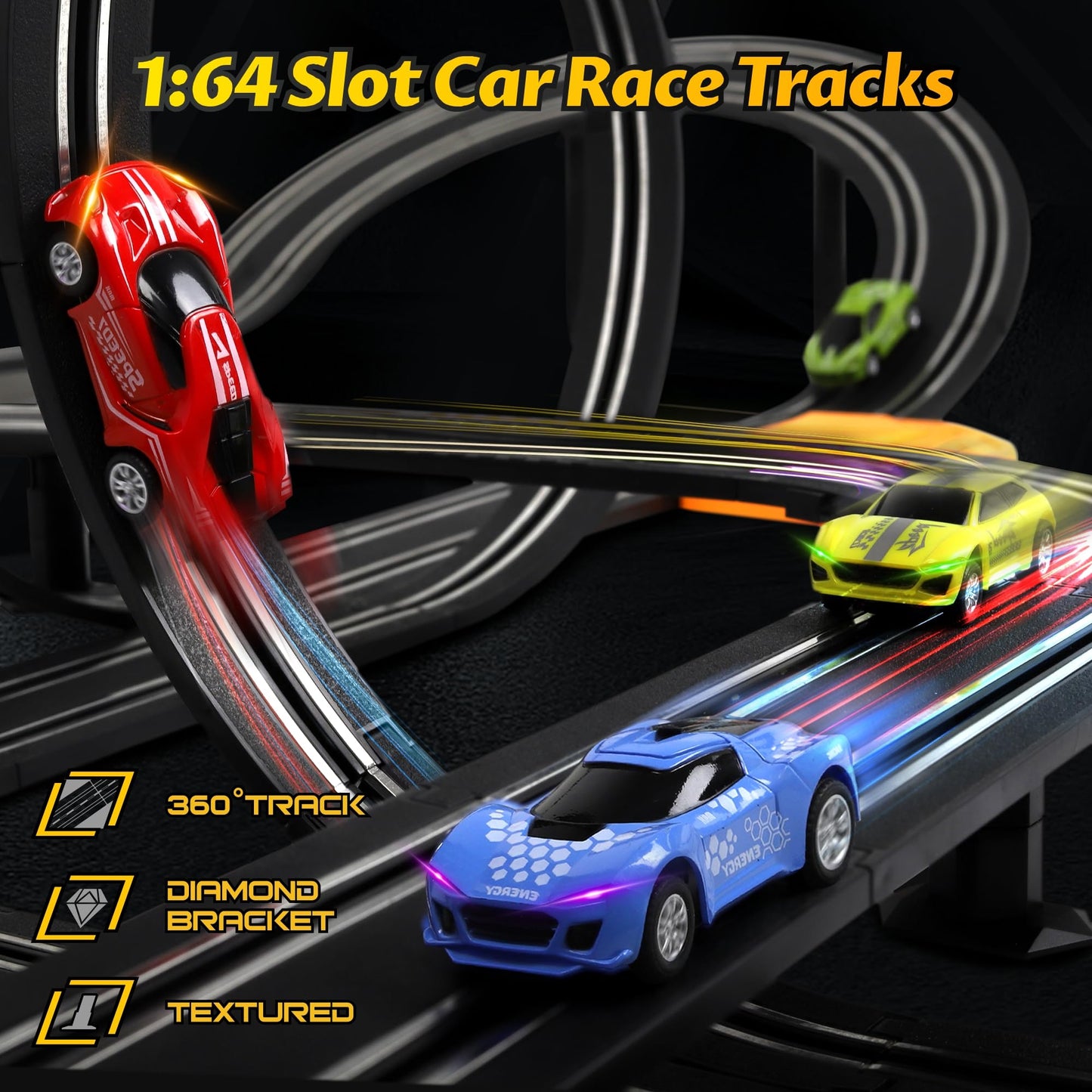 Slot Car Race Track Sets, 23 Ft Powered Or Electric Track With 4 Slot Cars, Dual Racing Race Track Set Features A Loop, Turns, Straightaways And A Crossover,Toys & Gifts For Boys Age 4-12