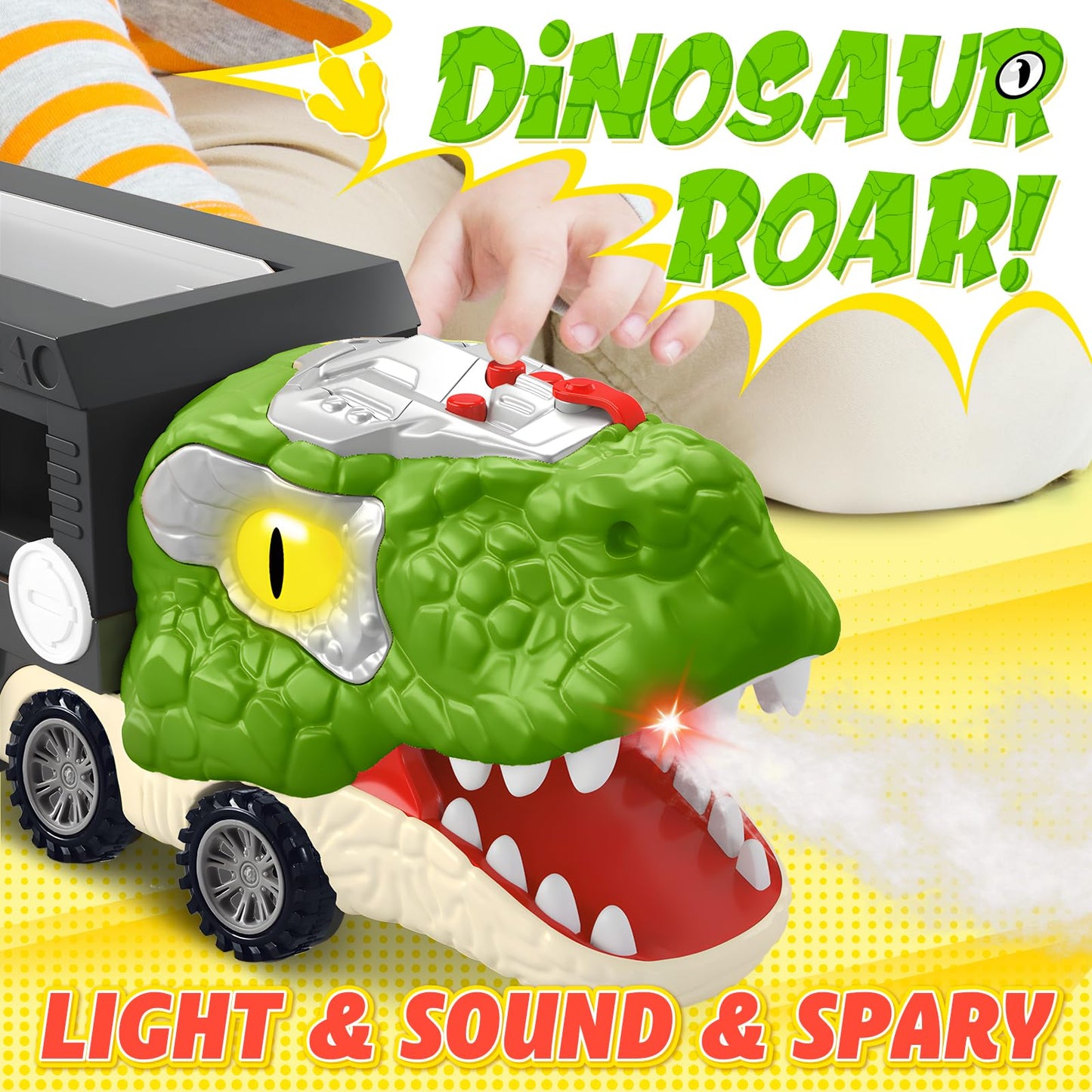 Dinosaur Toys for Kids Age 3-5 5-7, 17 Inch Big Dinosaur Truck with Sounds & Lights & Spray for Boy, Dinosaur Truck Carrier with