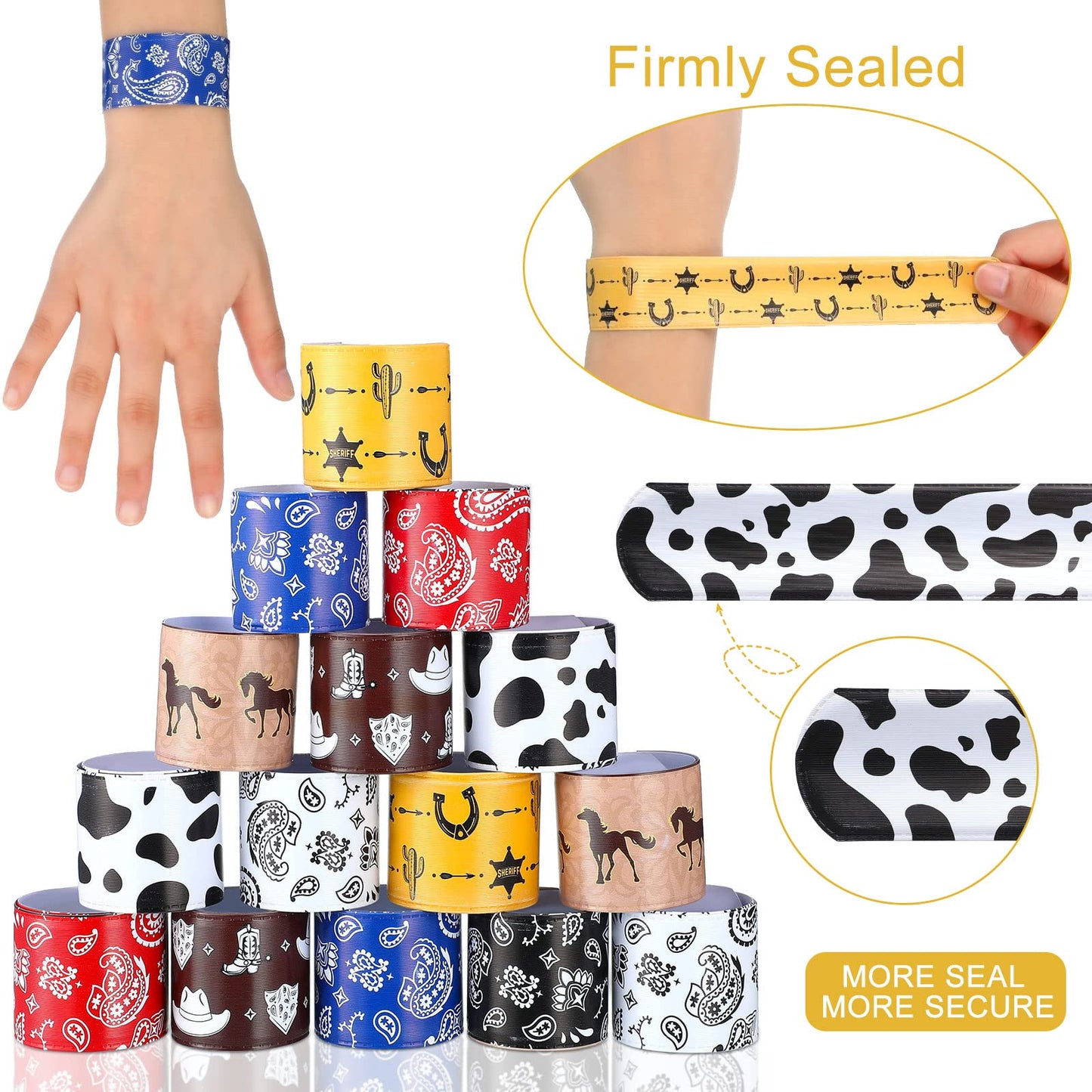 96 Pack 48 Pack Western Party Slap Bracelets Cowboy Cowgirl Bracelets Horse Wristbands for Western Themed Parties Kids Birthday
