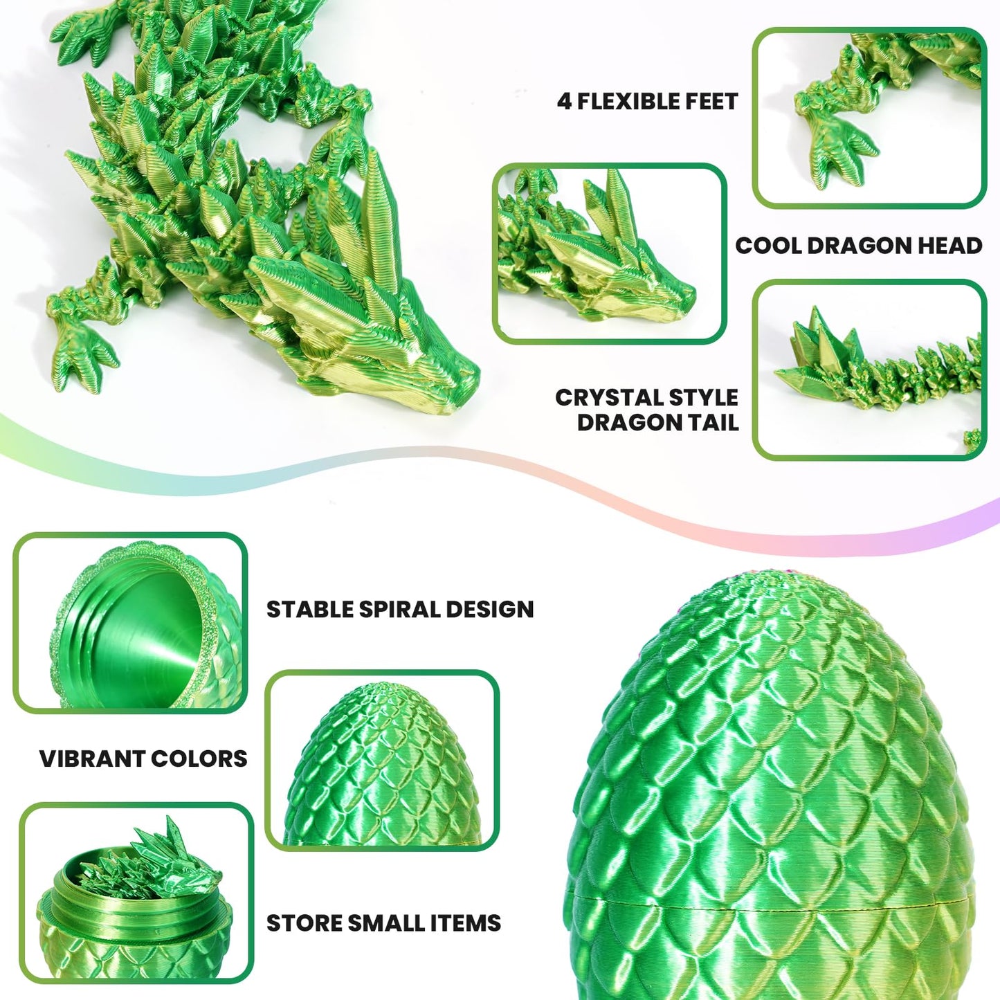 Yilcer 4Pcs 3D Printed Dragon Eggs With Dragon Inside Mini Dragon Egg Set Easter Eggs Articulated Dragon Easter Basket Stuffers Mystery Dragon Egg Fidget Toy Surprise 3D Printed Animals Toy Set