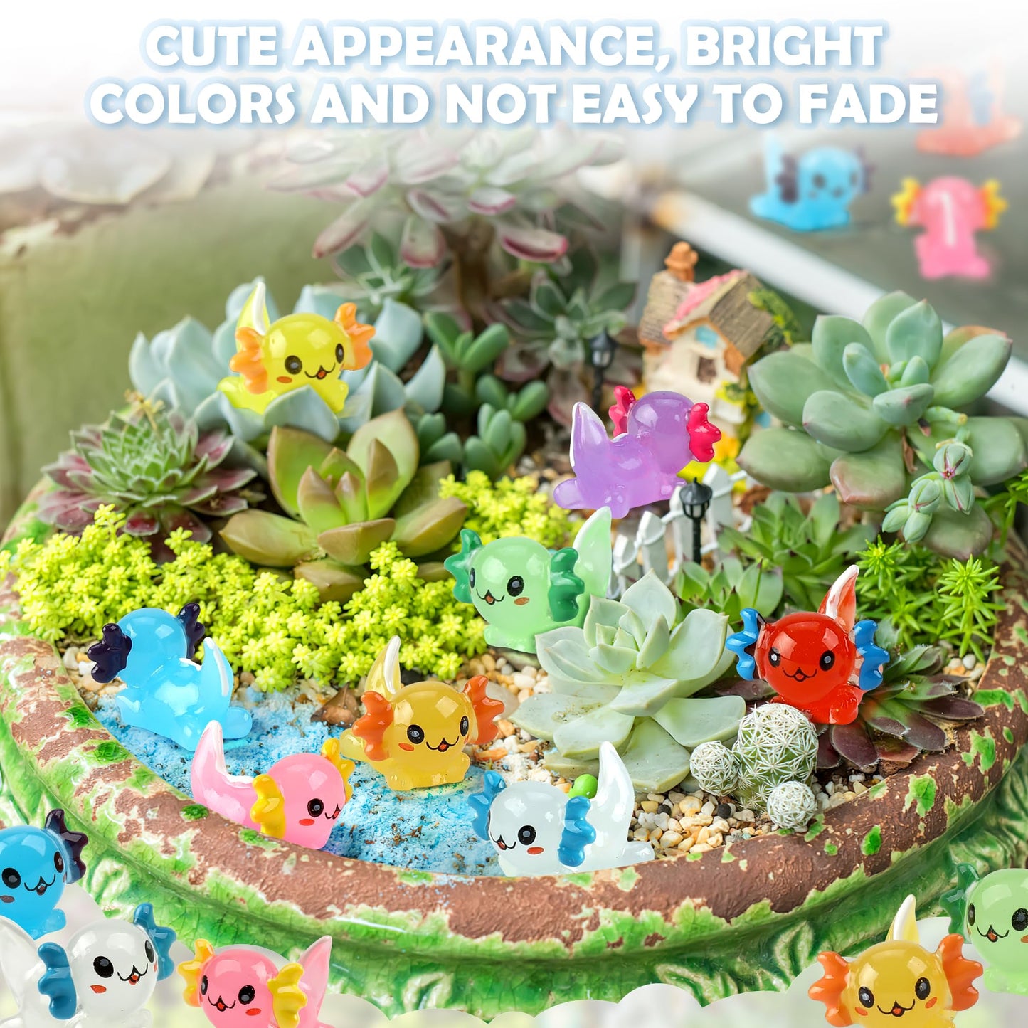32 pcs Luminous Mini Resin Axolotl 8 Colors Glow in The Dark Tiny Small Little Resin Axolot to Hide Plastic Animal Figures for G