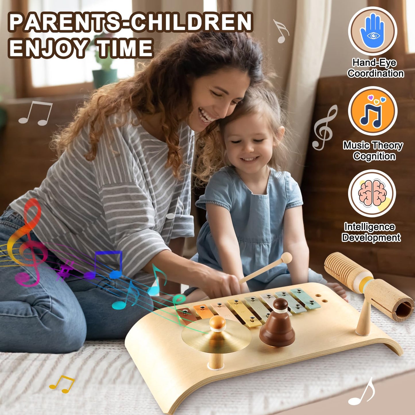 Looikoos Kids Drum Set Toddler Musical Instruments Set Wooden Percussion Instrument Xylophone For Kids Montessori Toys Preschool Educational Musical Toys
