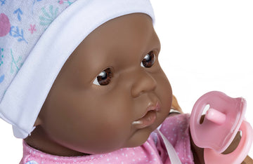 Jc Toys La Baby African American 16-Inch Small Soft Body Baby Doll La Baby | Washable |Removable Pink Floral W/Hat, Pacifier & Magic Bottle | For Children 12 Months +